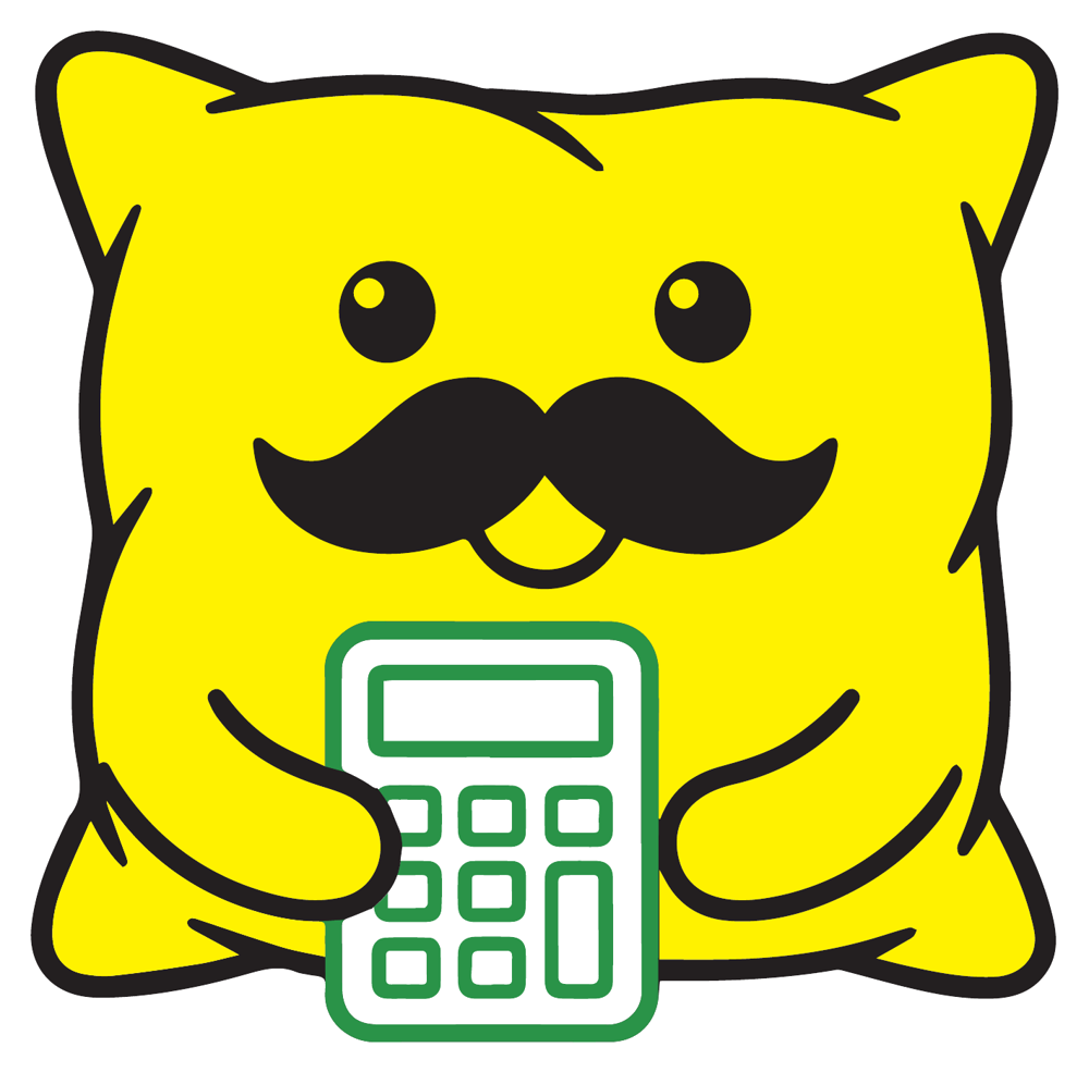 PillowTax mascot — a friendly yellow pillow holding a calculator
